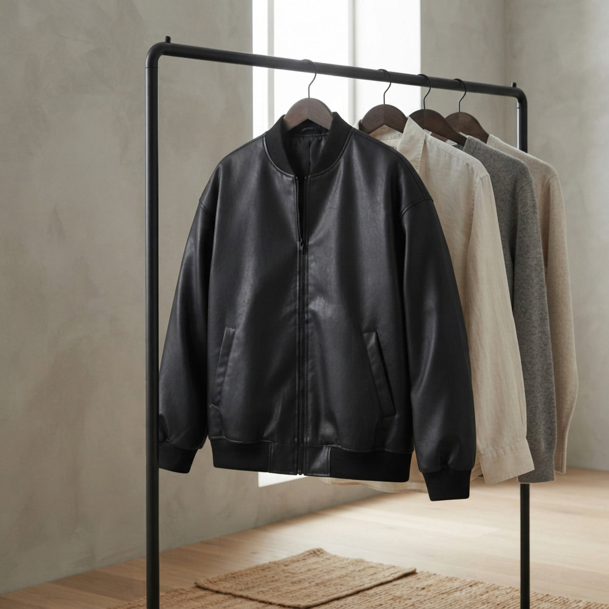 Men's Oversized Faux-Leather Bomber lifestyle photo