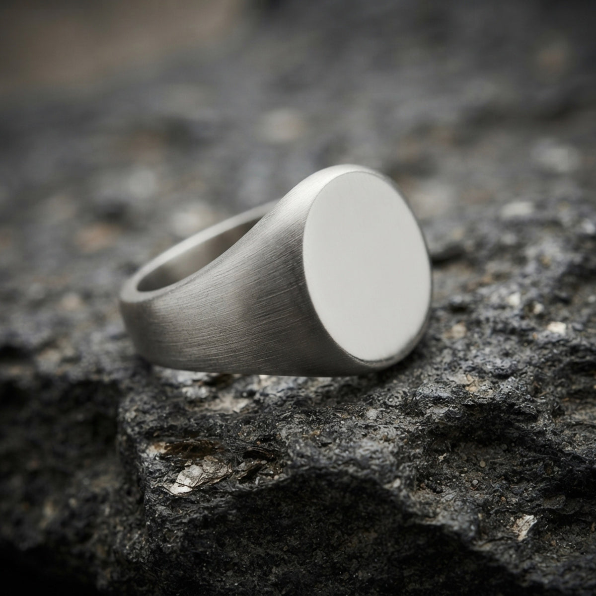 Men's Brushed Steel Signet Ring lifestyle photo