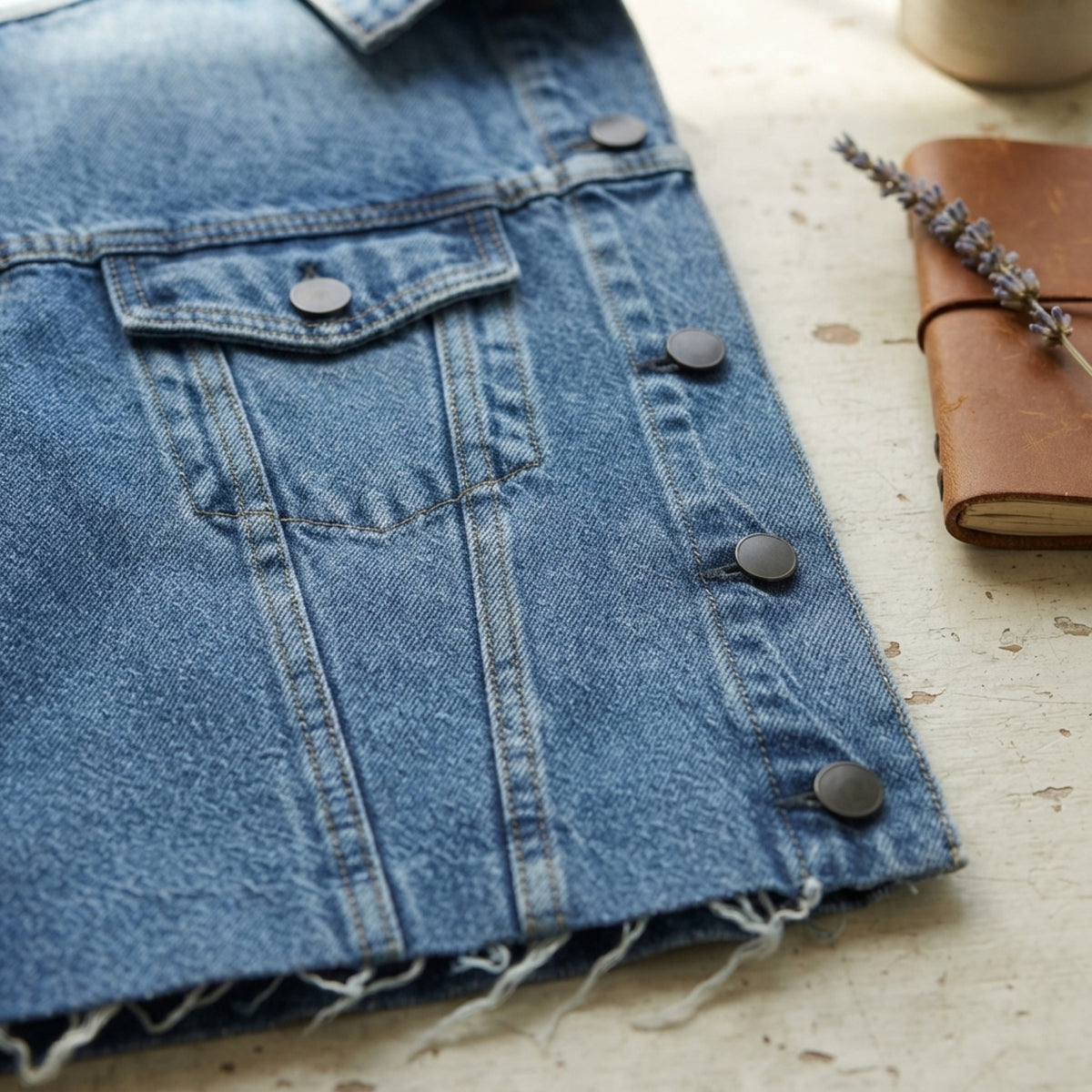 Women's Cropped Denim Trucker Jacket lifestyle photo