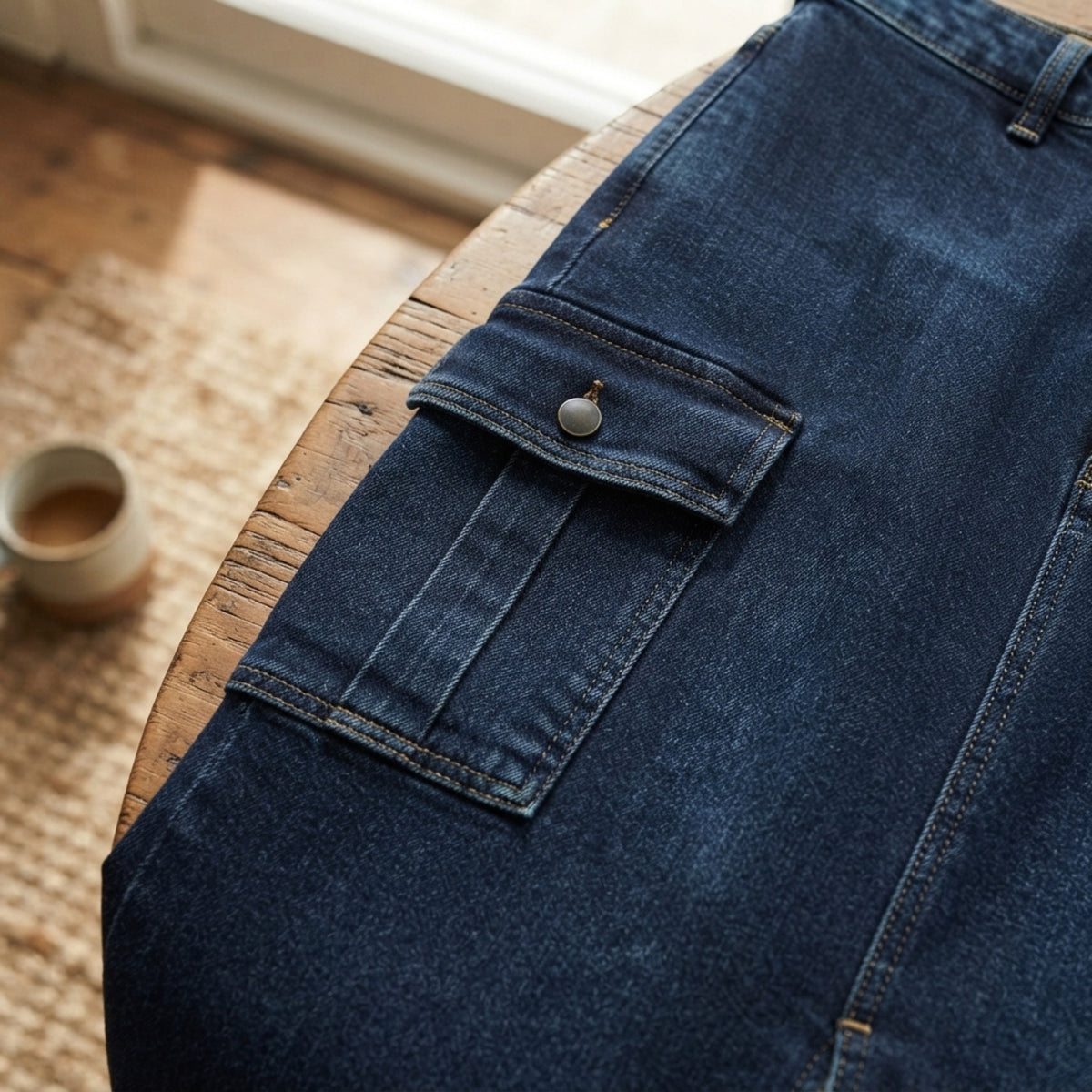 Women's Denim Cargo Maxi Skirt lifestyle photo