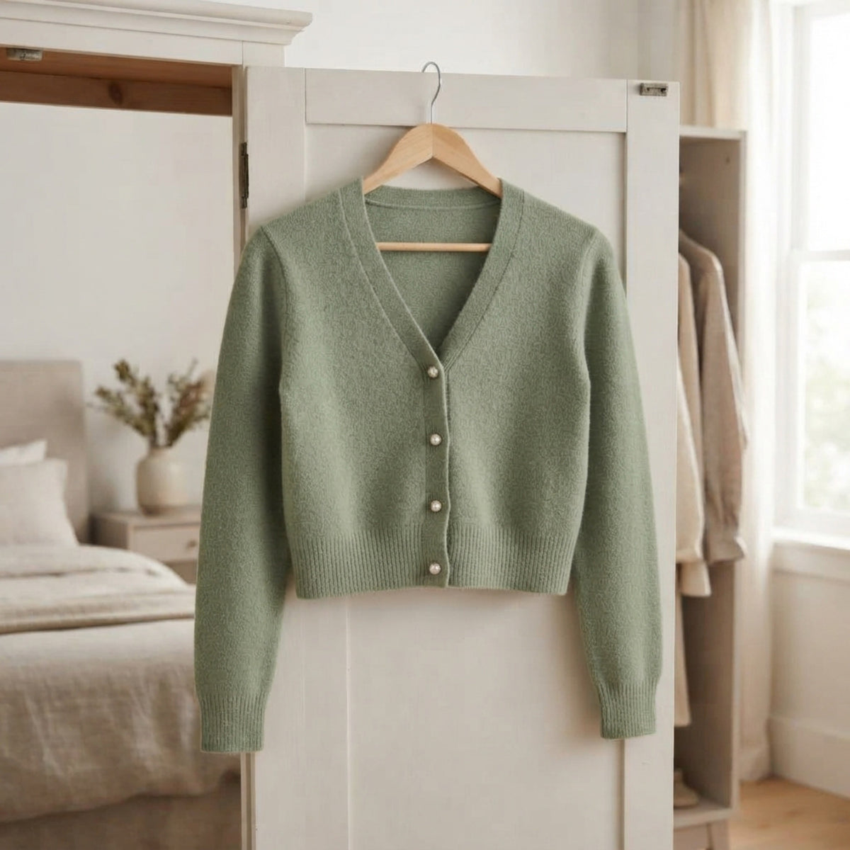 Women's Cropped Button Cardigan lifestyle photo