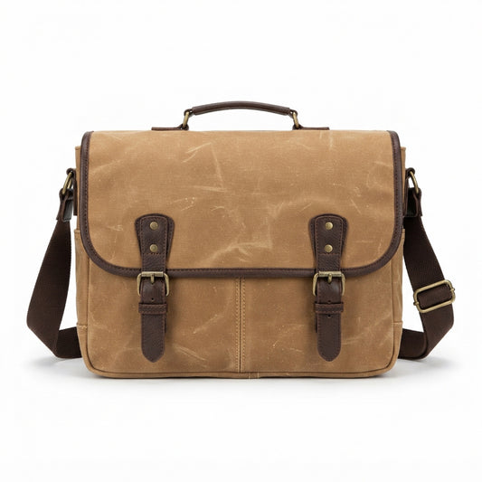 Men's Waxed-Look Canvas Messenger Bag