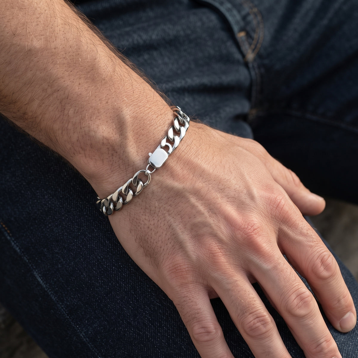 Men's Stainless Curb Chain Bracelet lifestyle photo