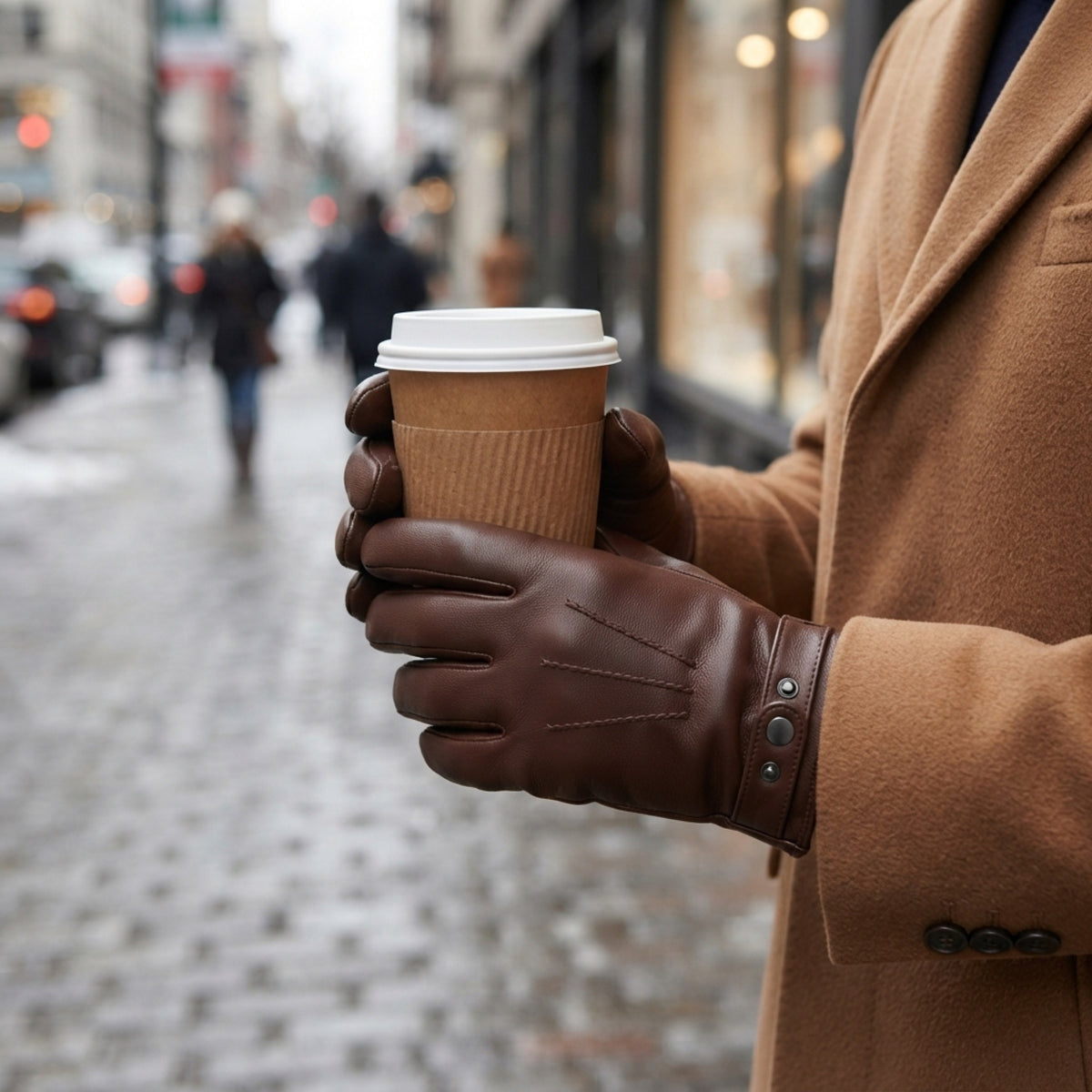 Men's Touchscreen Faux-Leather Gloves lifestyle photo