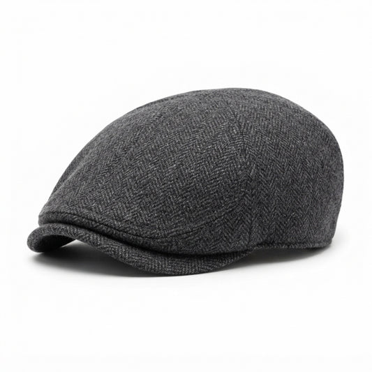 Men's Wool-Blend Herringbone Flat Cap