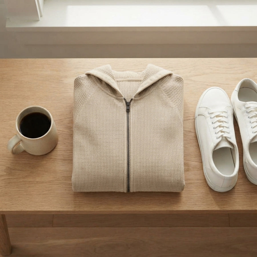 Men's Full-Zip Waffle Knit Hoodie lifestyle photo