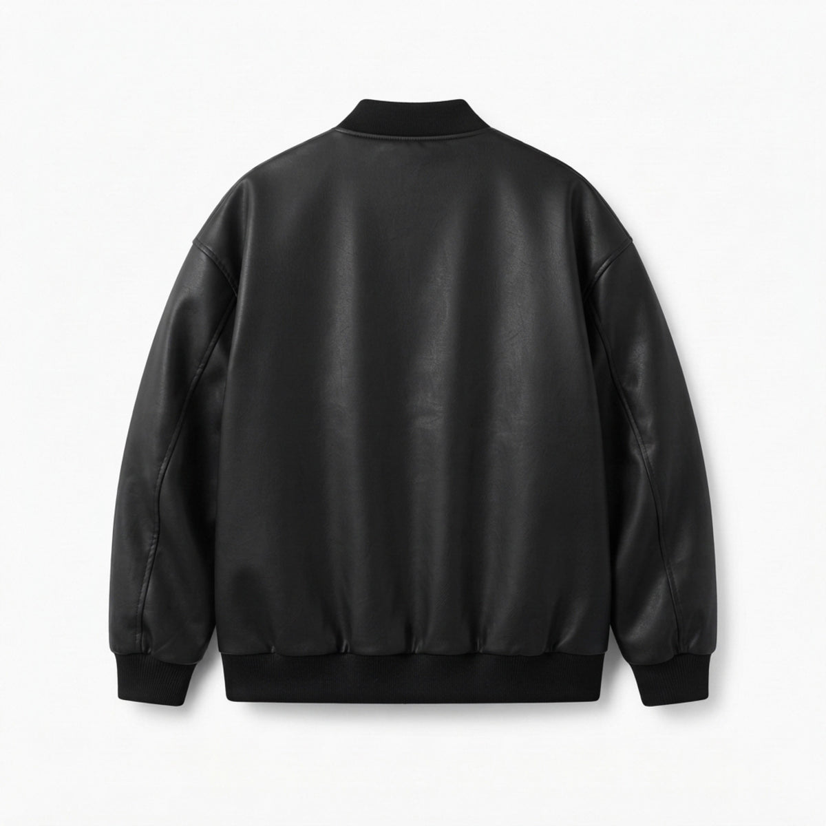 Men's Oversized Faux-Leather Bomber back view