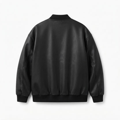 Men's Oversized Faux-Leather Bomber back view