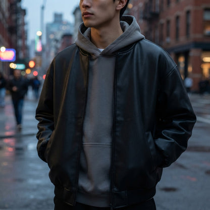 Men's Oversized Faux-Leather Bomber lifestyle photo