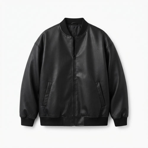 Men's Oversized Faux-Leather Bomber