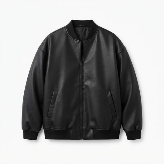 Men's Oversized Faux-Leather Bomber