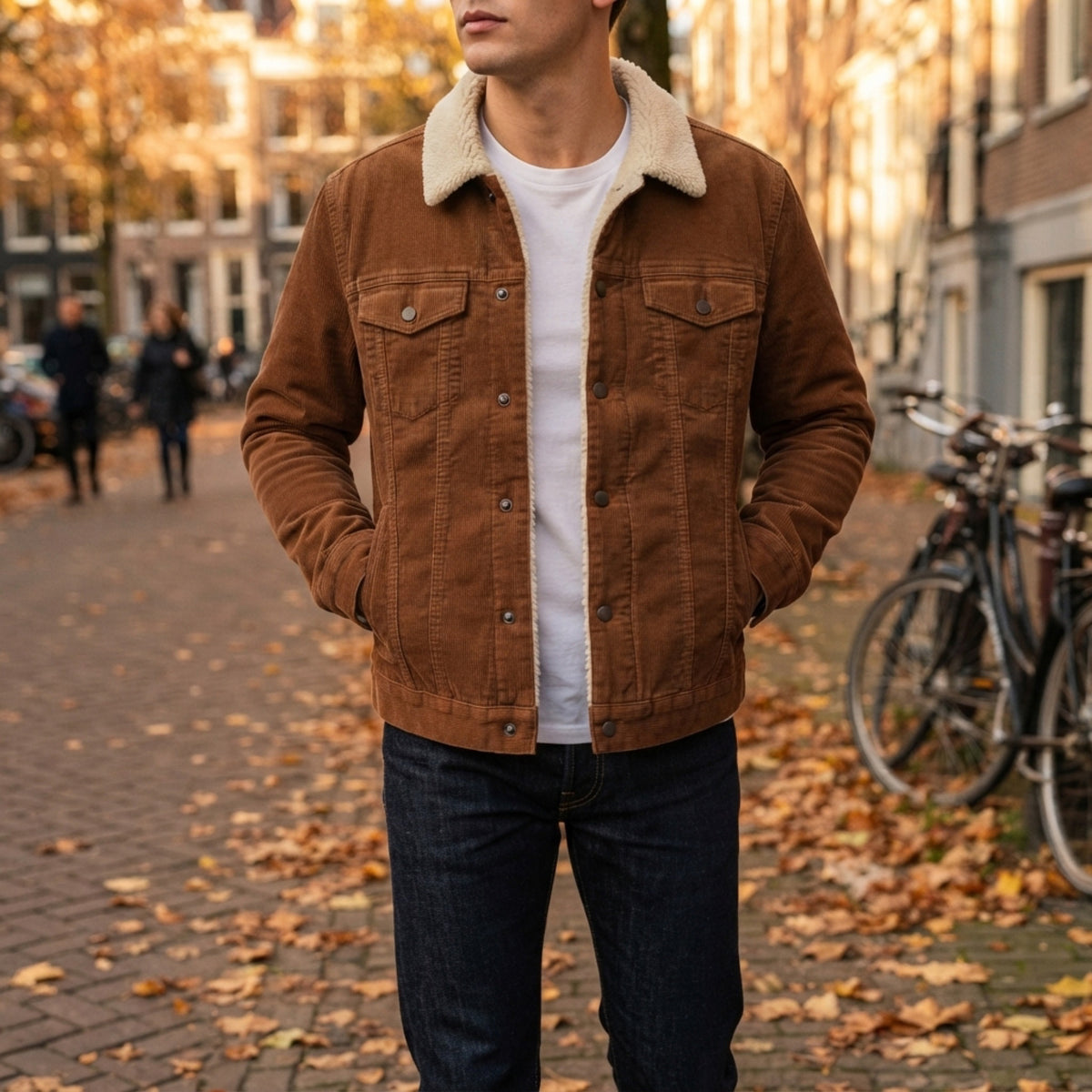 Men's Sherpa-Collar Corduroy Trucker Jacket lifestyle photo