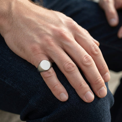 Men's Brushed Steel Signet Ring lifestyle photo