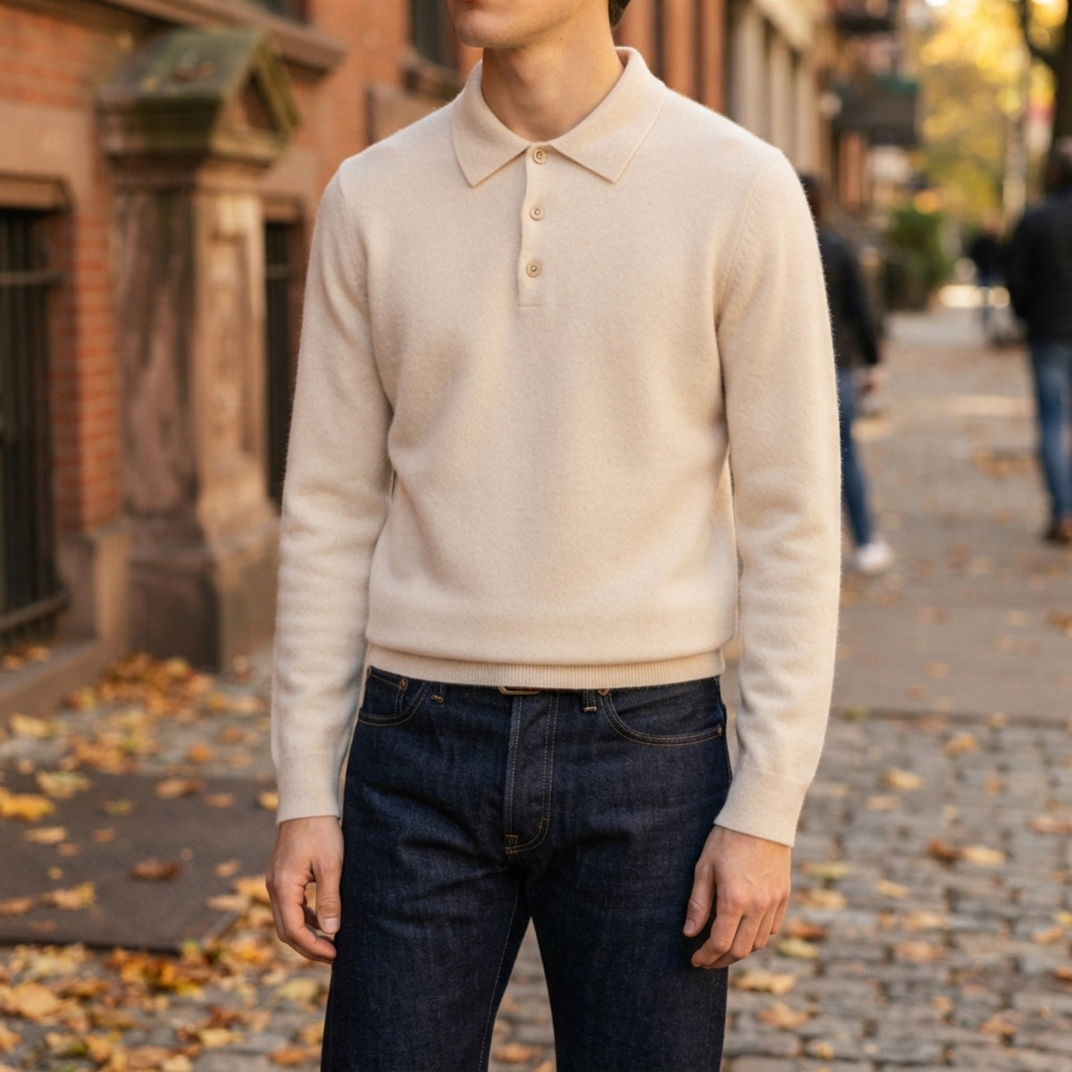 Men's Long-Sleeve Knit Polo Sweater lifestyle photo