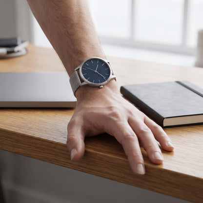 Men's Minimalist Mesh-Strap Analog Watch lifestyle photo