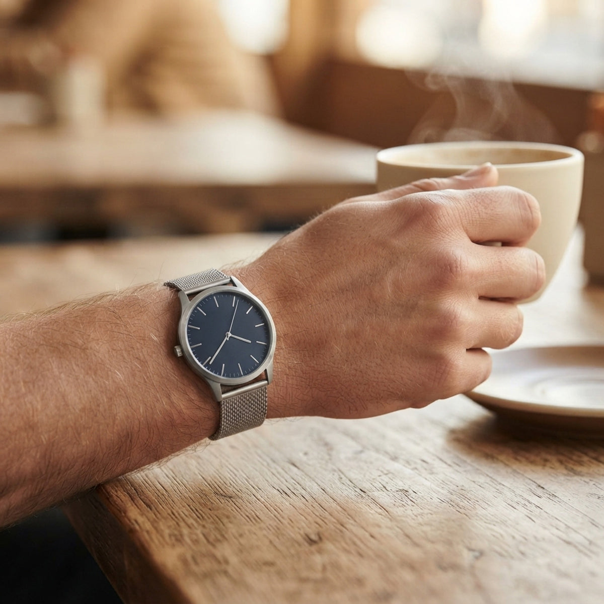 Men's Minimalist Mesh-Strap Analog Watch lifestyle photo