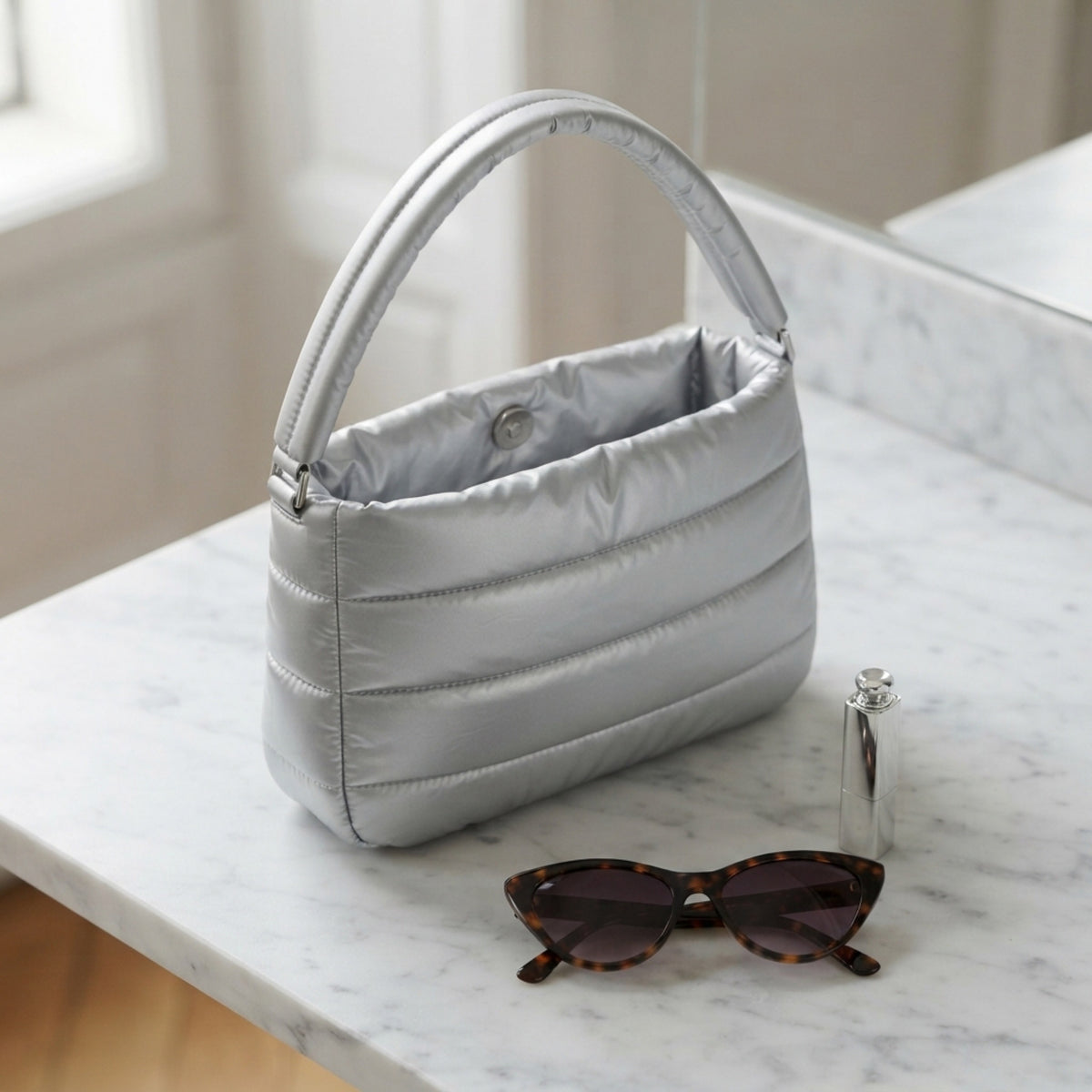 Women's Quilted Puffer Shoulder Bag lifestyle photo
