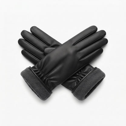 Women's Touchscreen Faux-Leather Gloves back view