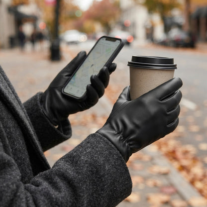 Women's Touchscreen Faux-Leather Gloves lifestyle photo