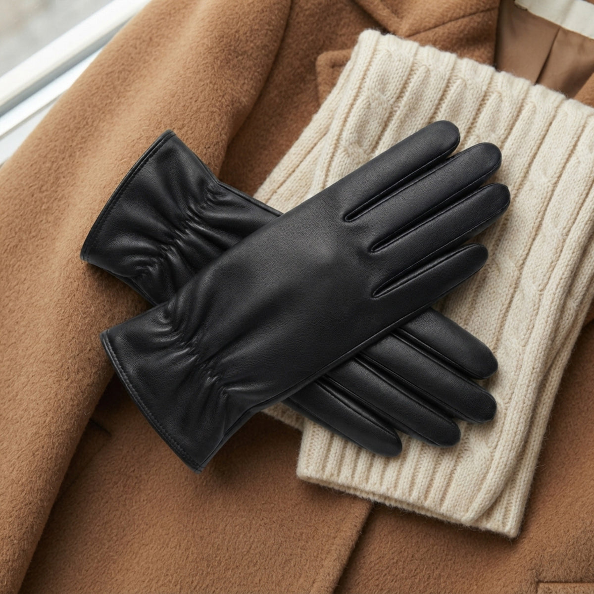 Women's Touchscreen Faux-Leather Gloves lifestyle photo