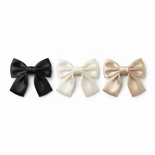 Women's Satin Bow Hair Clip Set (3-Piece)