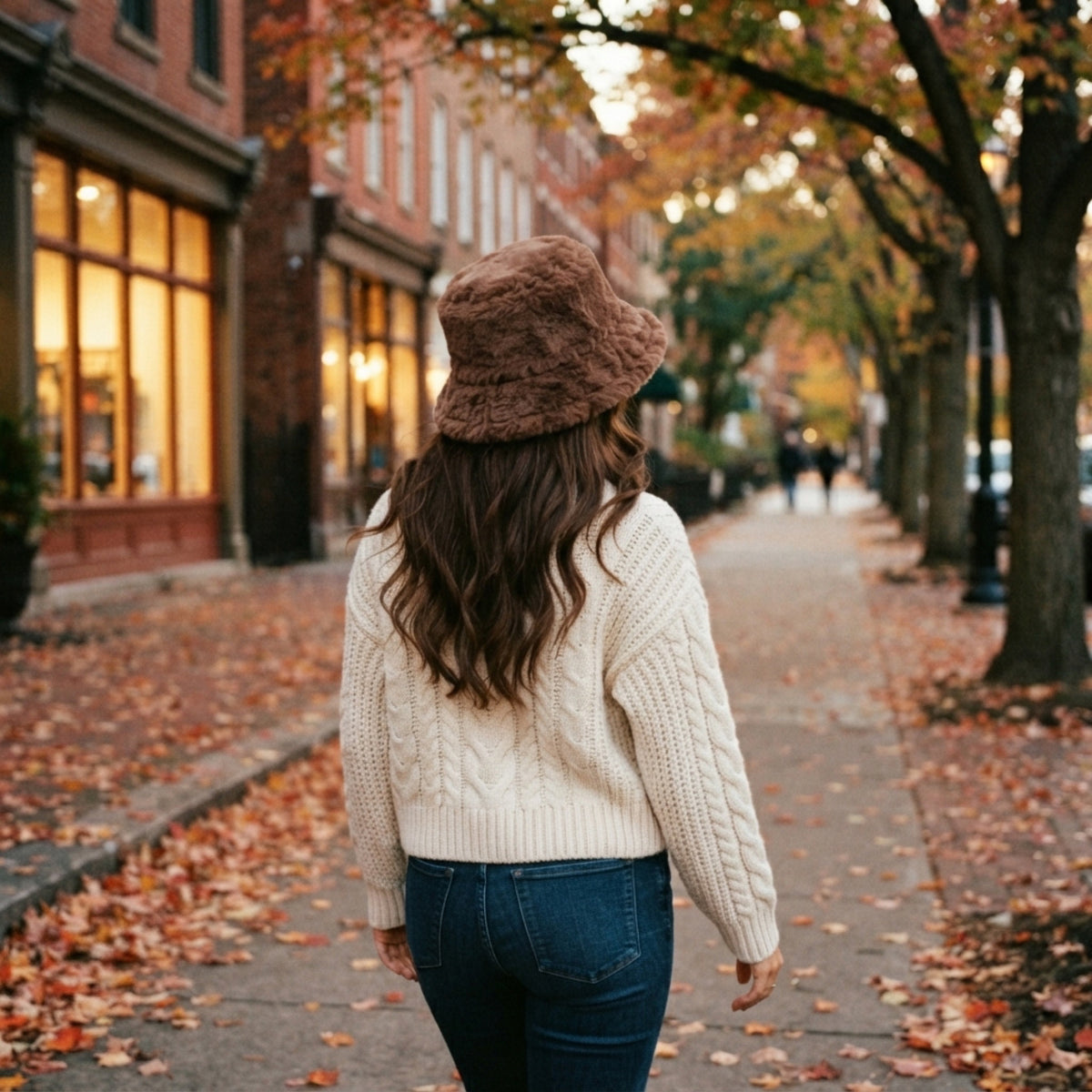 Women's Fuzzy Faux-Fur Bucket Hat lifestyle photo