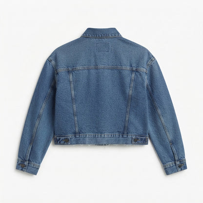 Women's Cropped Denim Trucker Jacket back view