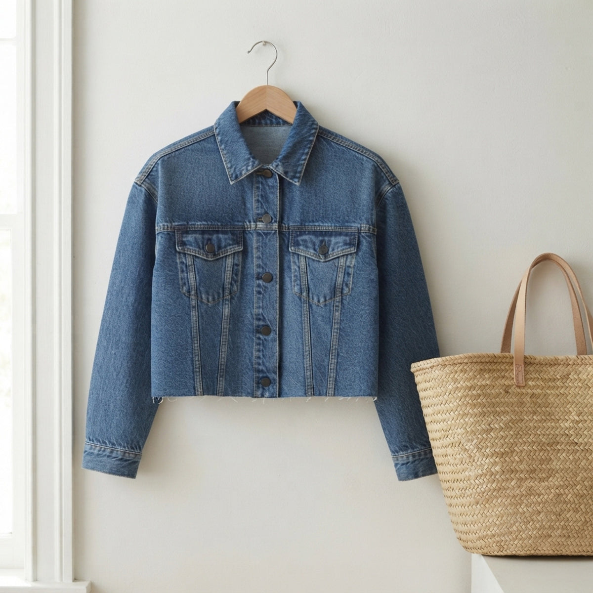 Women's Cropped Denim Trucker Jacket lifestyle photo