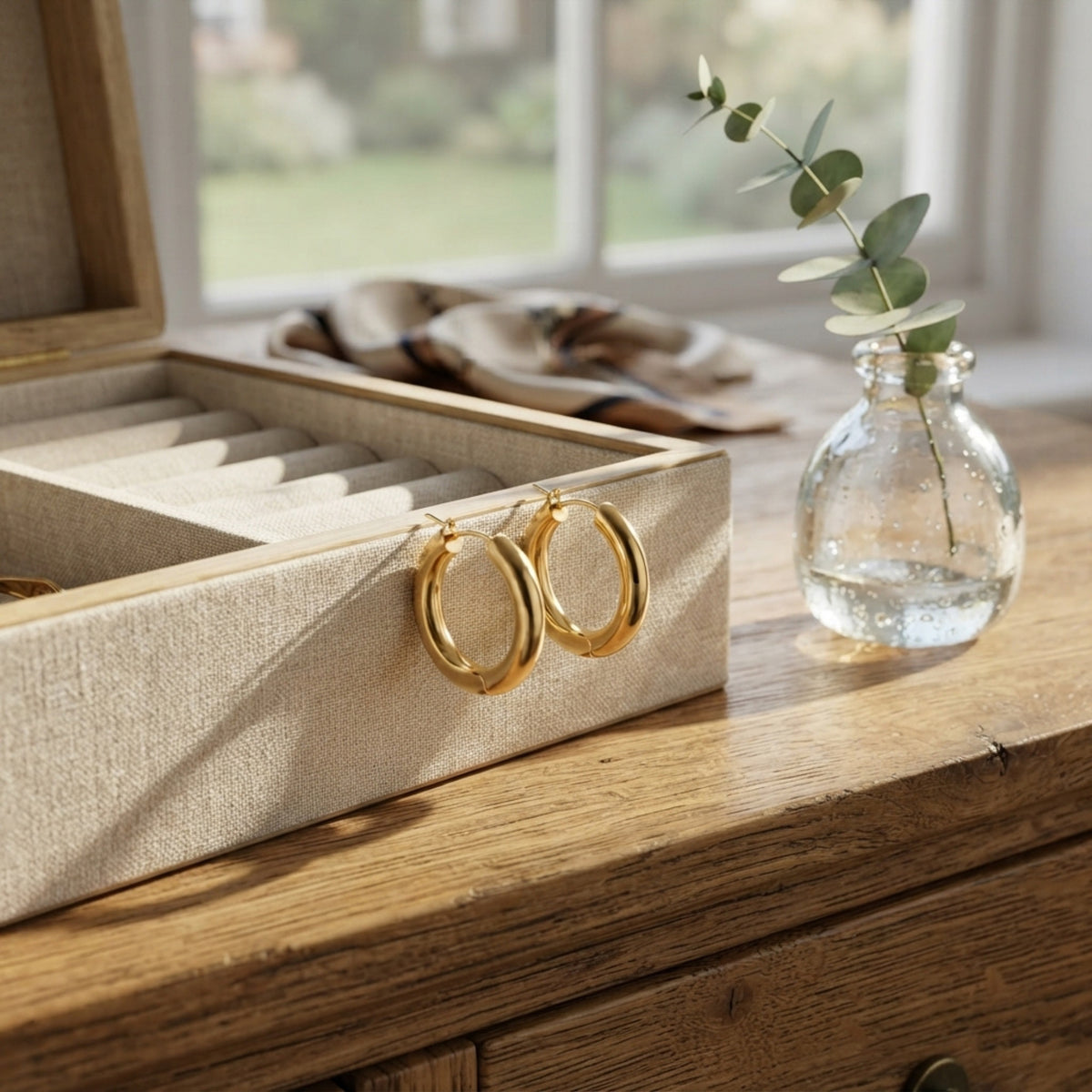 Women's Chunky Gold-Tone Hoop Earrings lifestyle photo