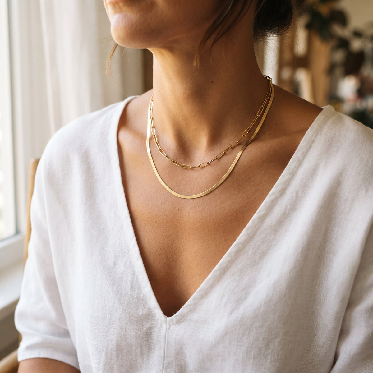 Women's Layered Paperclip Chain Necklace lifestyle photo