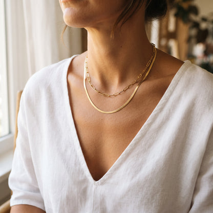 Women's Layered Paperclip Chain Necklace lifestyle photo