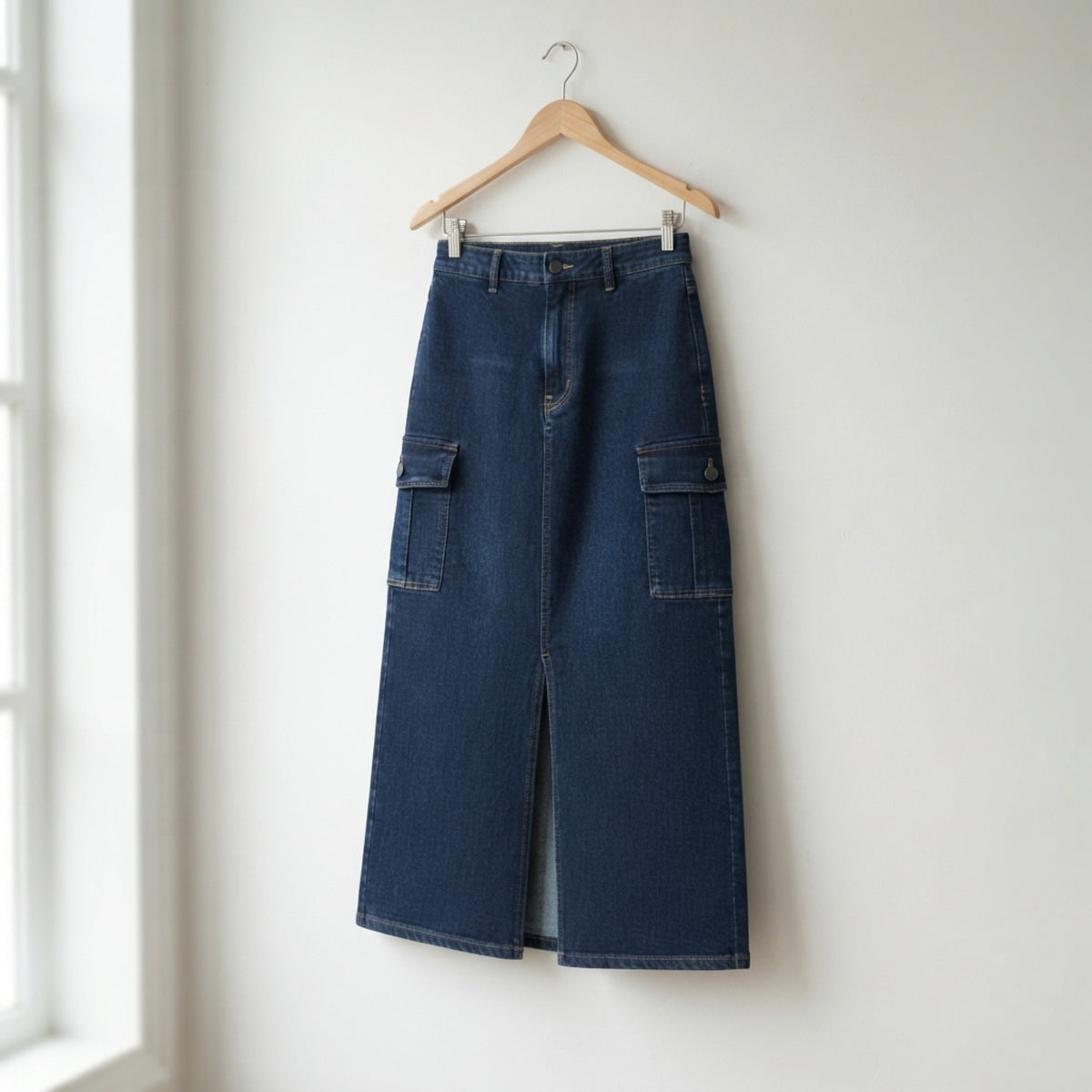Women's Denim Cargo Maxi Skirt lifestyle photo