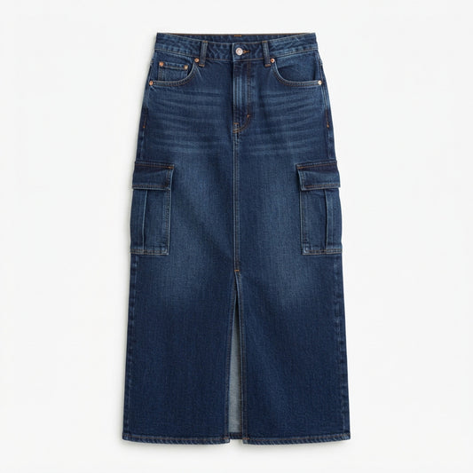 Women's Denim Cargo Maxi Skirt
