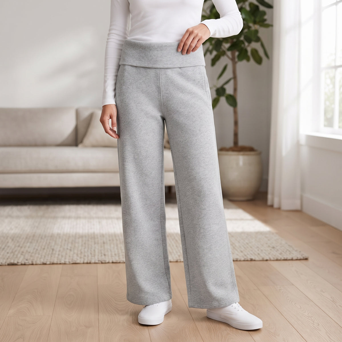 Women's Wide-Leg Fleece Sweatpants lifestyle photo