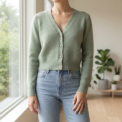 Women's Cropped Button Cardigan lifestyle photo