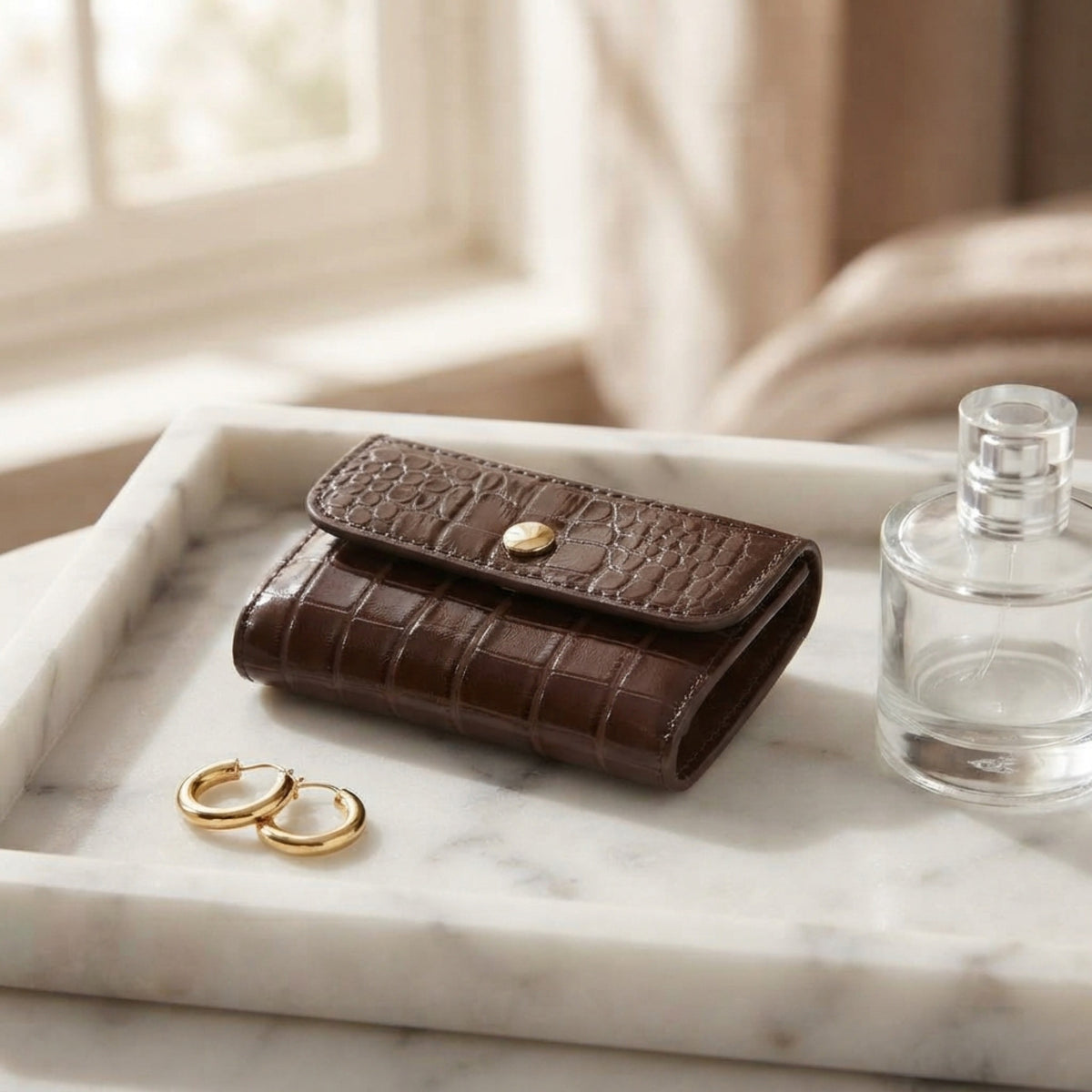Women's Croc-Embossed Compact Snap Wallet lifestyle photo